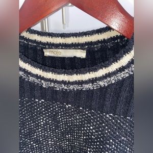 MAJE: Black and White Sweater with Zip on Shoulder